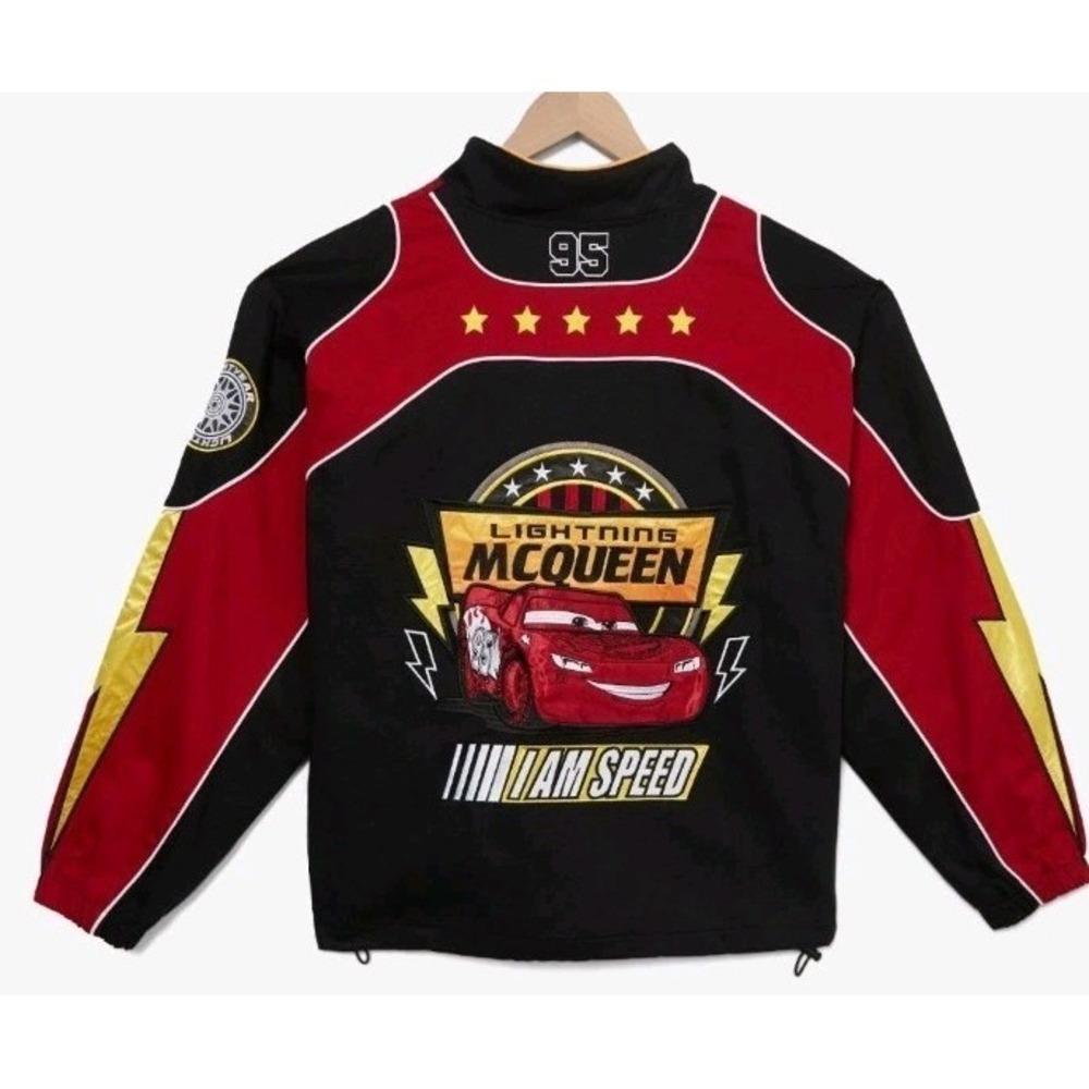 NEW Disney Pixar Cars Lightning McQueen Moto Racing Jacket Patches Embroidered